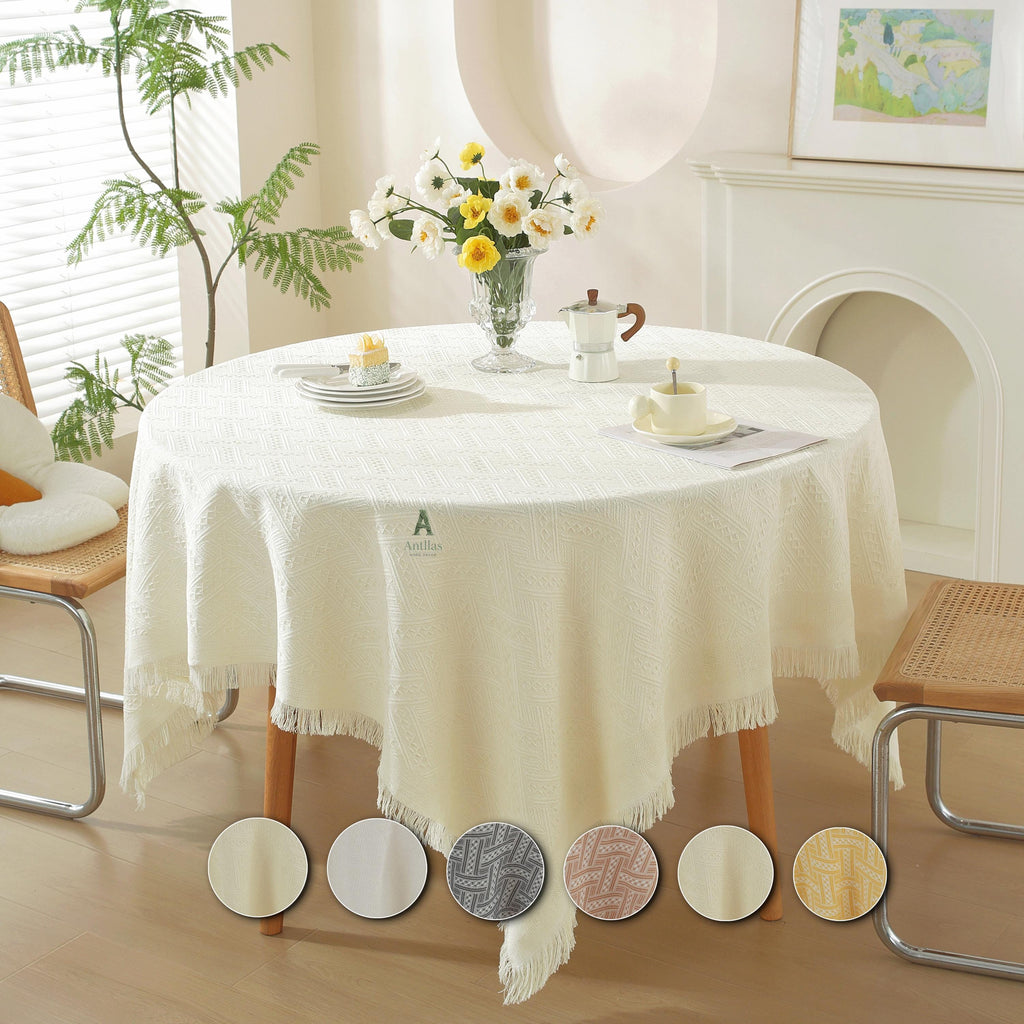 Woven Cotton Tablecloth, Rustic Farmhouse Table Cover, Rectangular Dining Cover