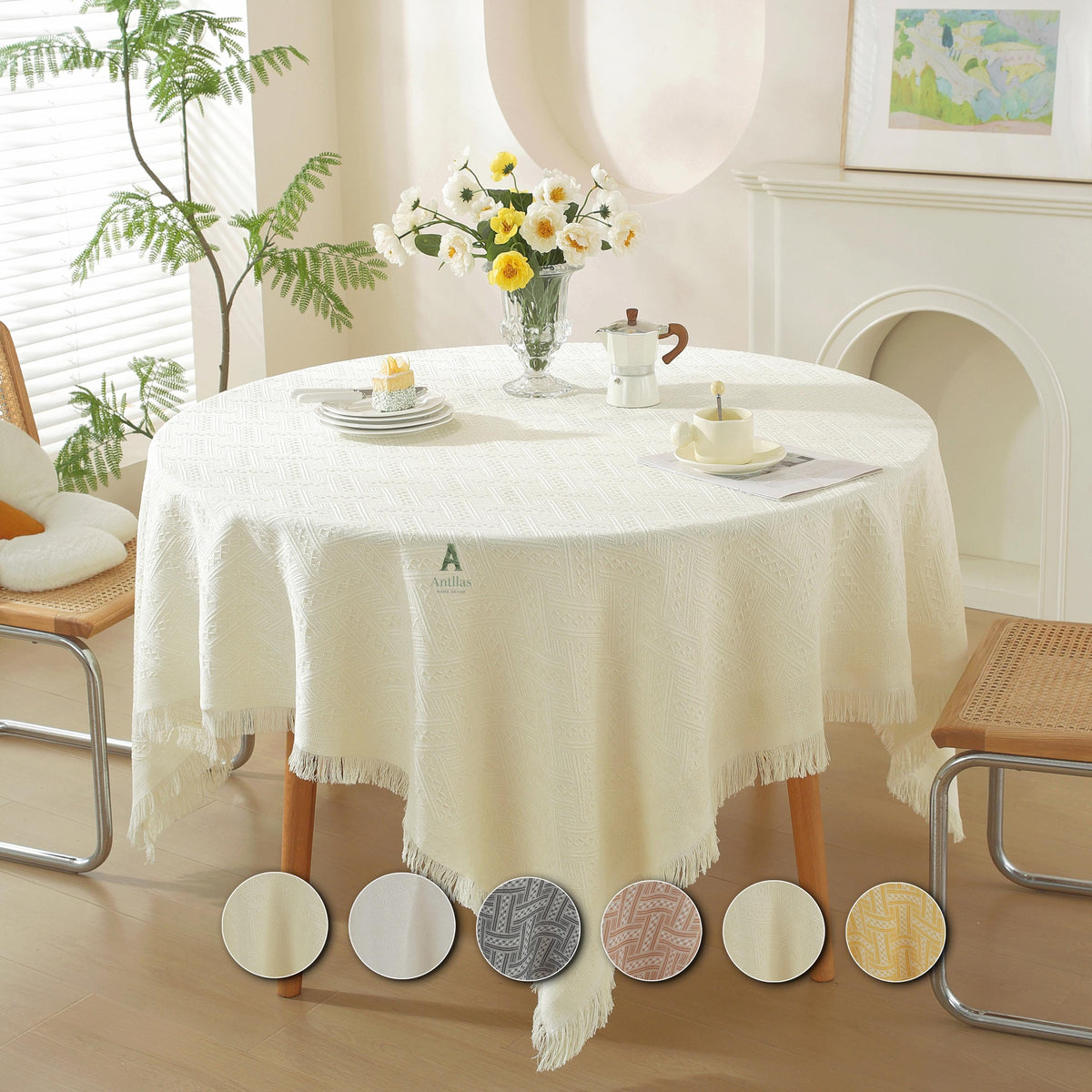 Woven Cotton Tablecloth, Rustic Farmhouse Table Cover, Rectangular Dining Cover