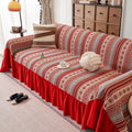 Red Bohemian Sofa Cover, Nordic Geometric Throw, Velvet Ruffle Skirt