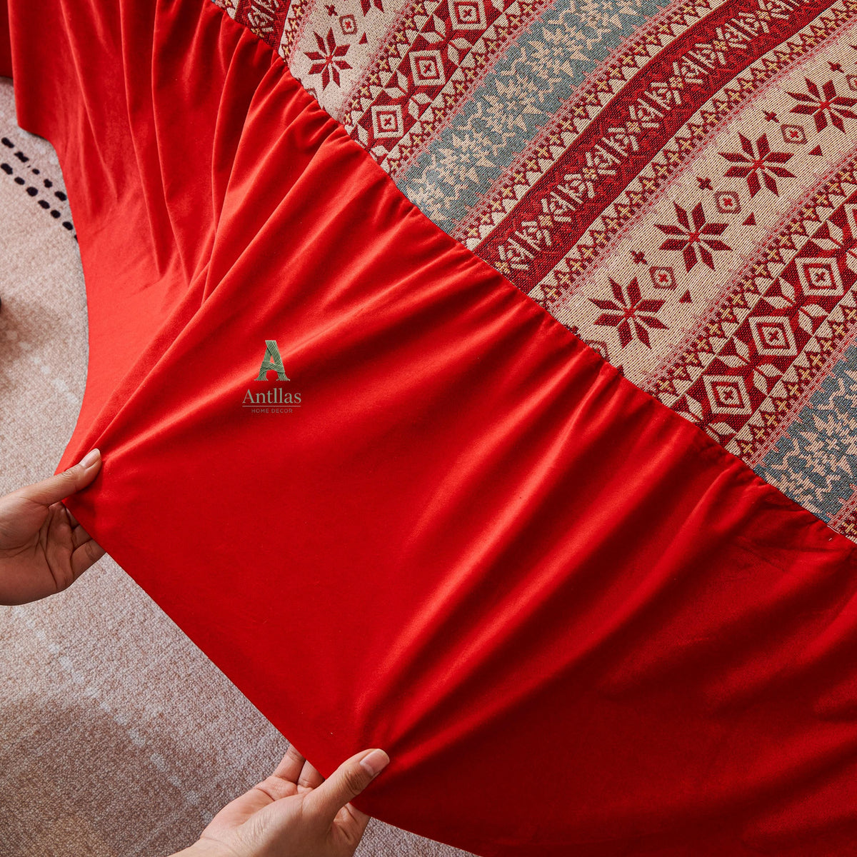 Red Bohemian Sofa Cover, Nordic Geometric Throw, Velvet Ruffle Skirt