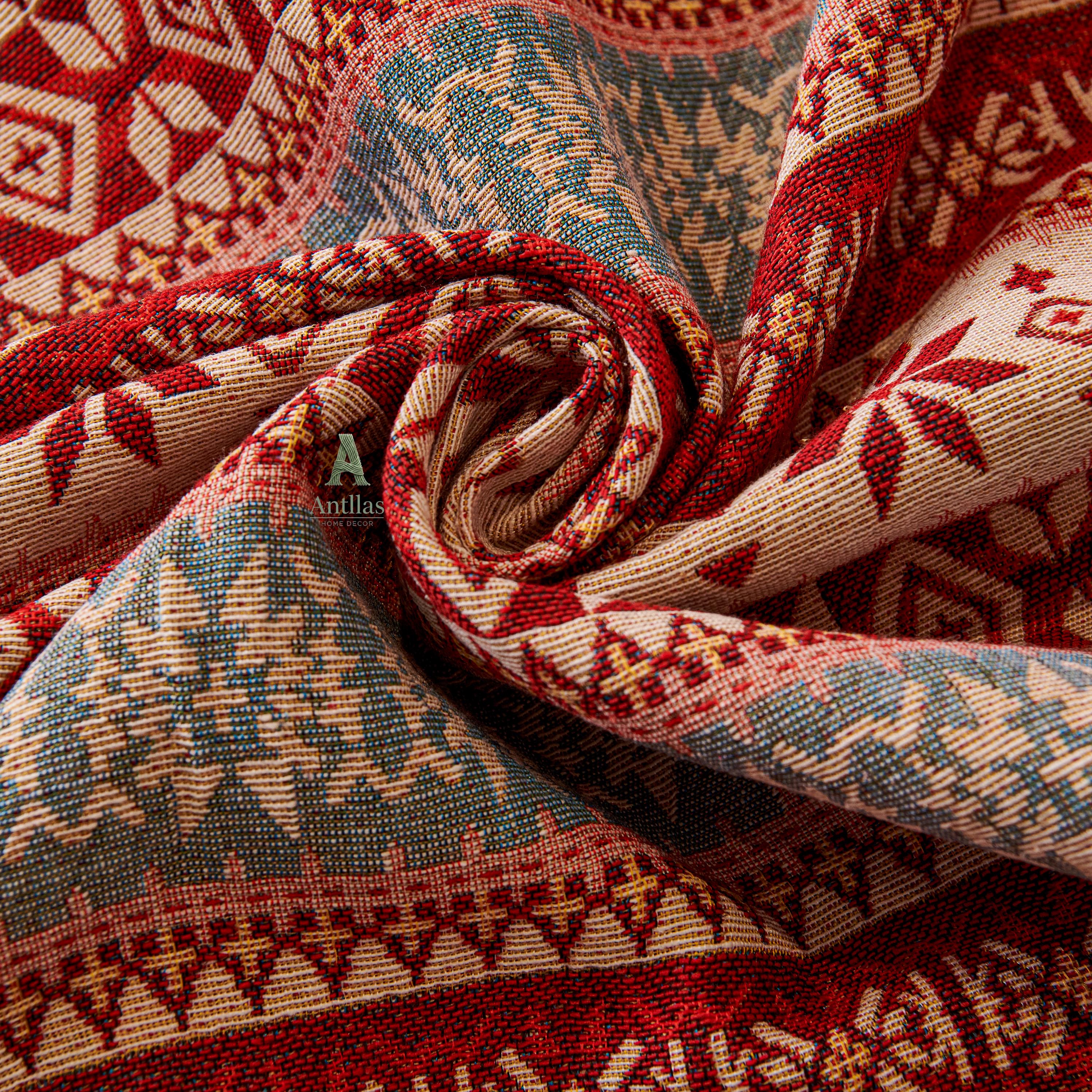 Red Bohemian Sofa Cover, Nordic Geometric Throw, Velvet Ruffle Skirt