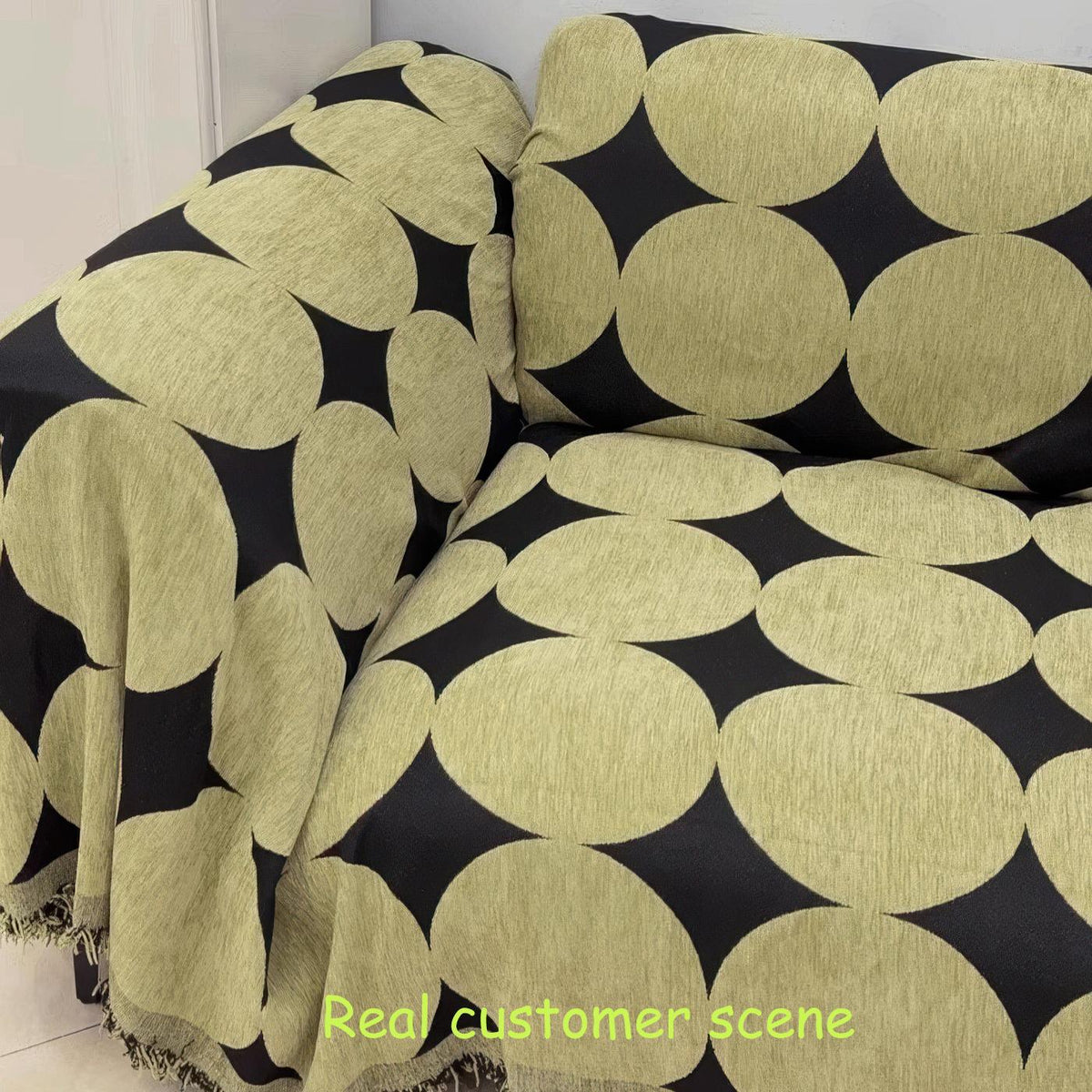 Mid-Century Geometric Sofacover, Retro Chunky Chenille Polka Dot Sofa Throw