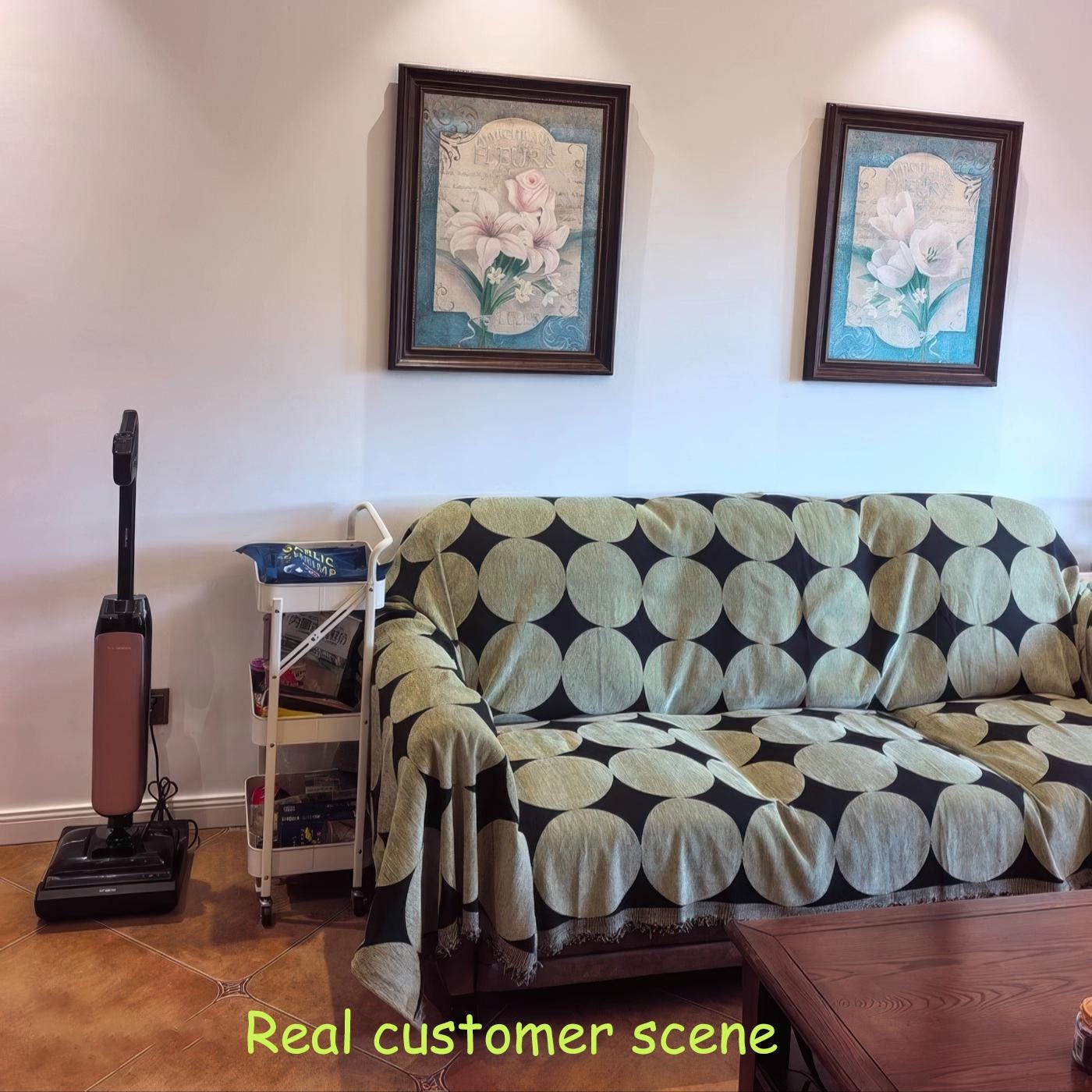 Mid-Century Geometric Sofacover, Retro Chunky Chenille Polka Dot Sofa Throw