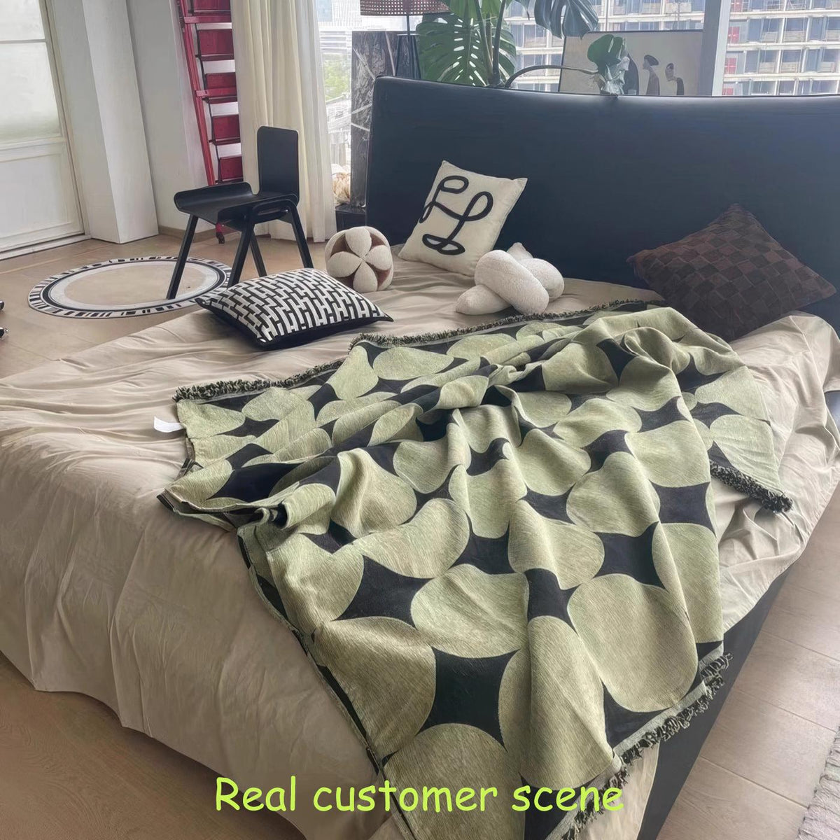 Mid-Century Geometric Sofacover, Retro Chunky Chenille Polka Dot Sofa Throw