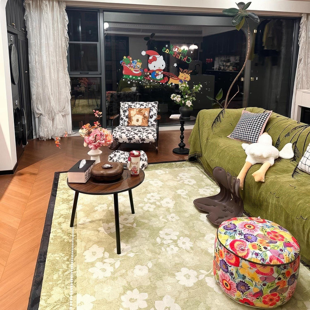 Retro Floral Pouf Cover, Boho Ottoman Slipcover, Unstuffed Footstool