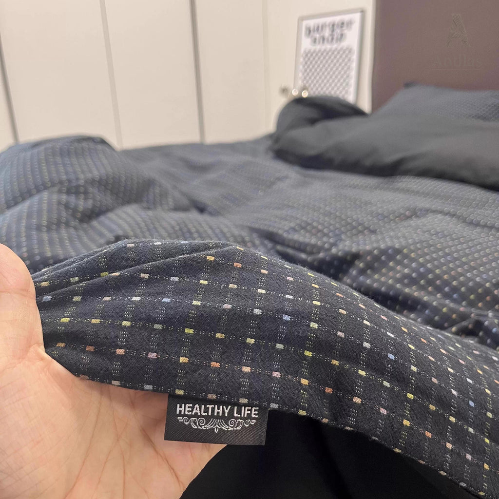 Black Jacquard Duvet Cover Set, Brushed Cotton Bedset King, Soft Winter Bedding, Bedsets