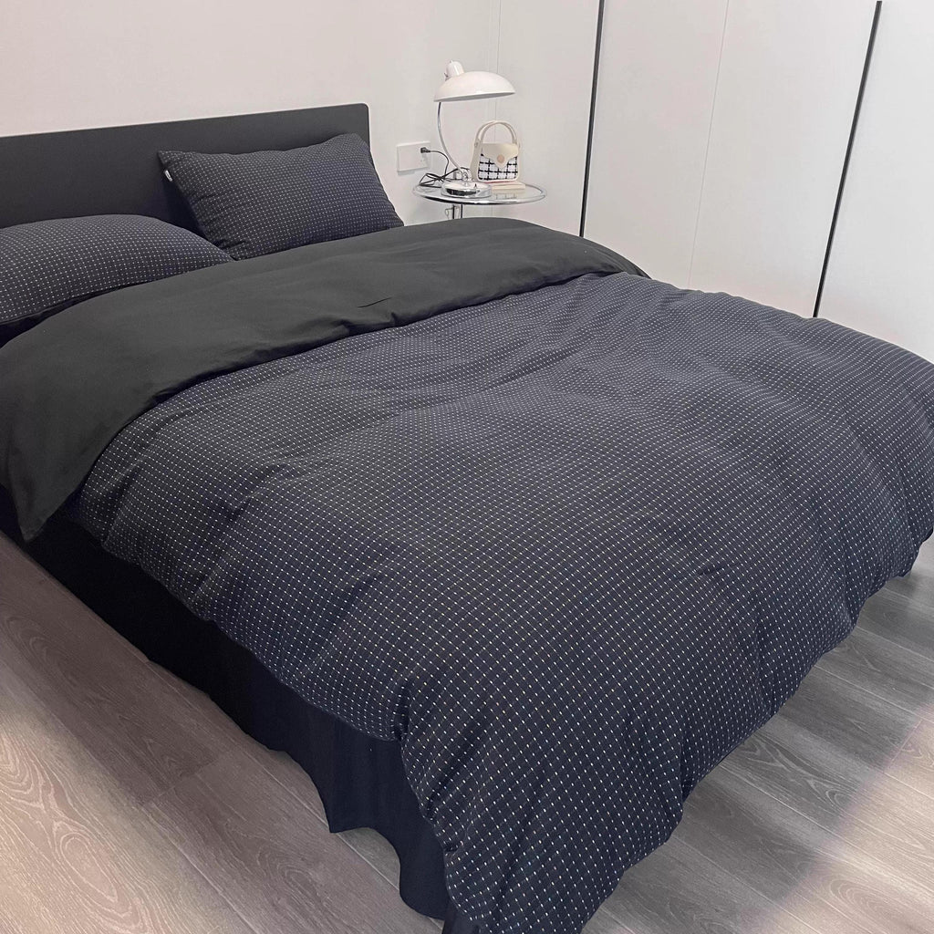 Black Jacquard Duvet Cover Set, Brushed Cotton Bedset King, Soft Winter Bedding, Bedsets