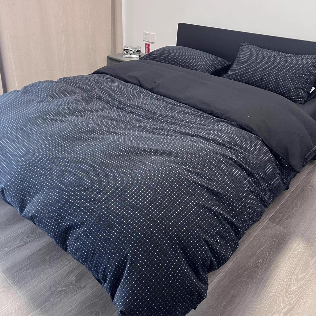 Black Jacquard Duvet Cover Set, Brushed Cotton Bedset King, Soft Winter Bedding, Bedsets