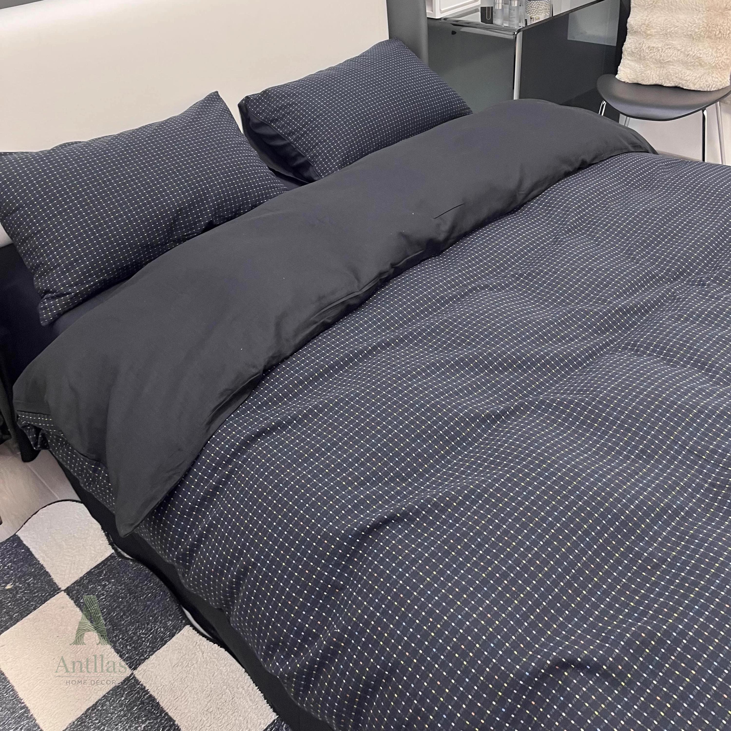 Black Jacquard Duvet Cover Set, Brushed Cotton Bedset King, Soft Winter Bedding, Bedsets