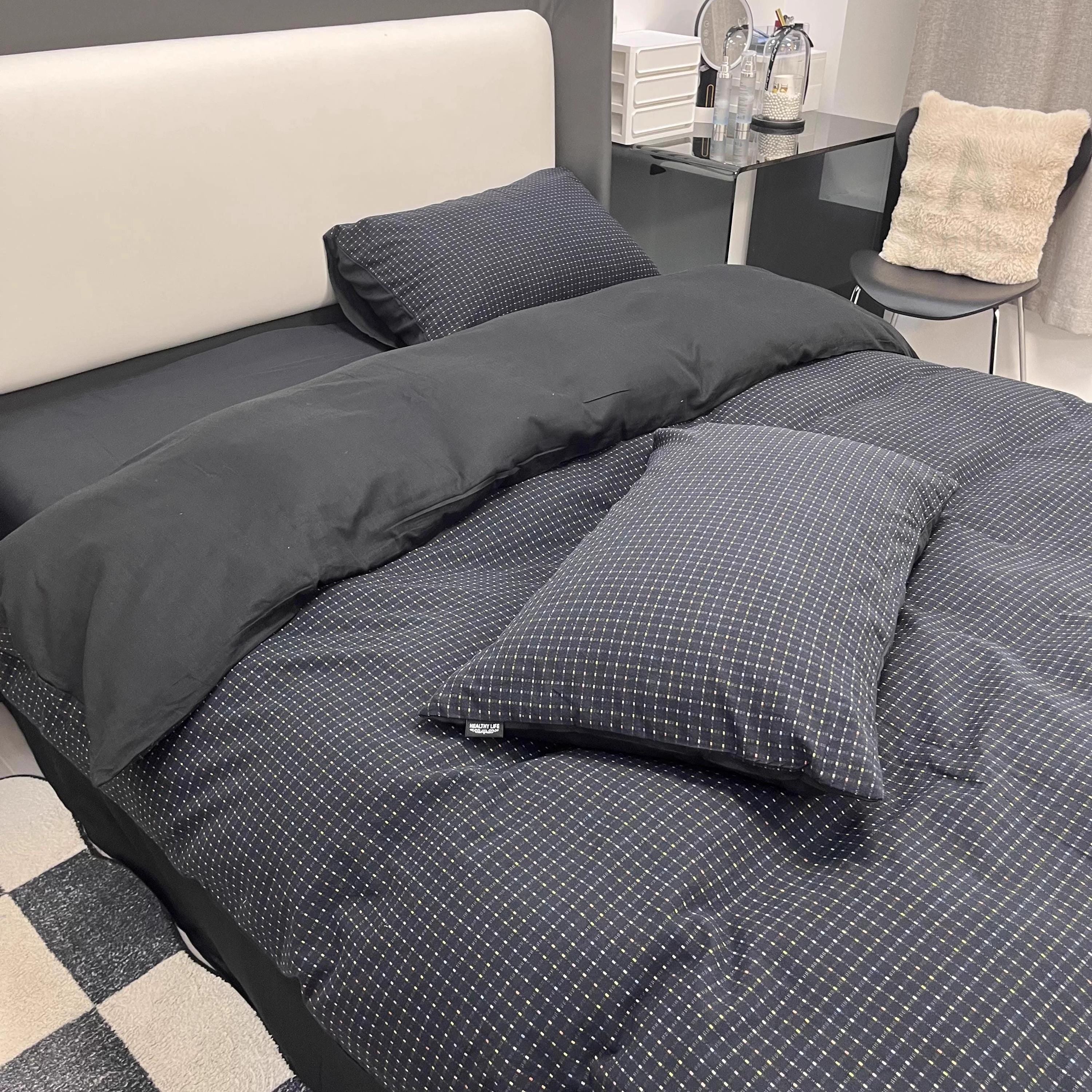 Black Jacquard Duvet Cover Set, Brushed Cotton Bedset King, Soft Winter Bedding, Bedsets