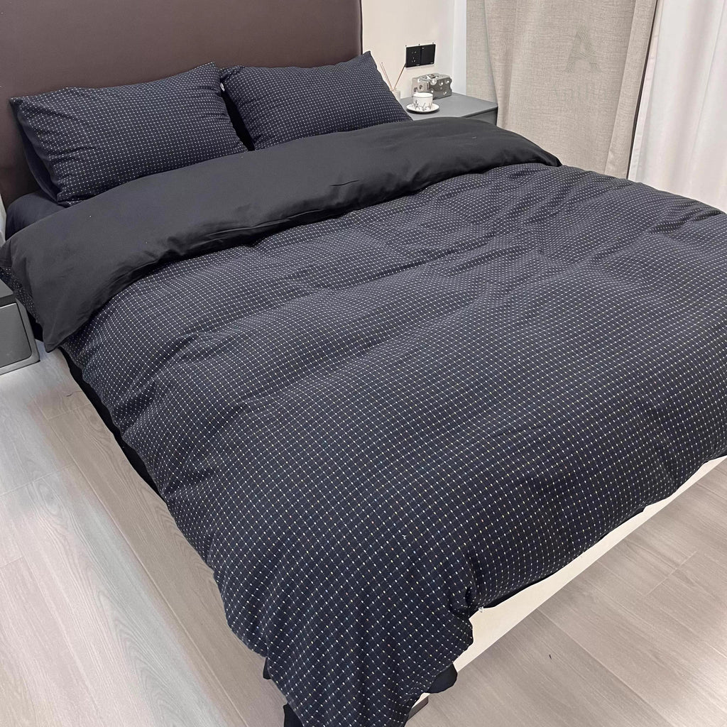 Black Jacquard Duvet Cover Set, Brushed Cotton Bedset King, Soft Winter Bedding, Bedsets
