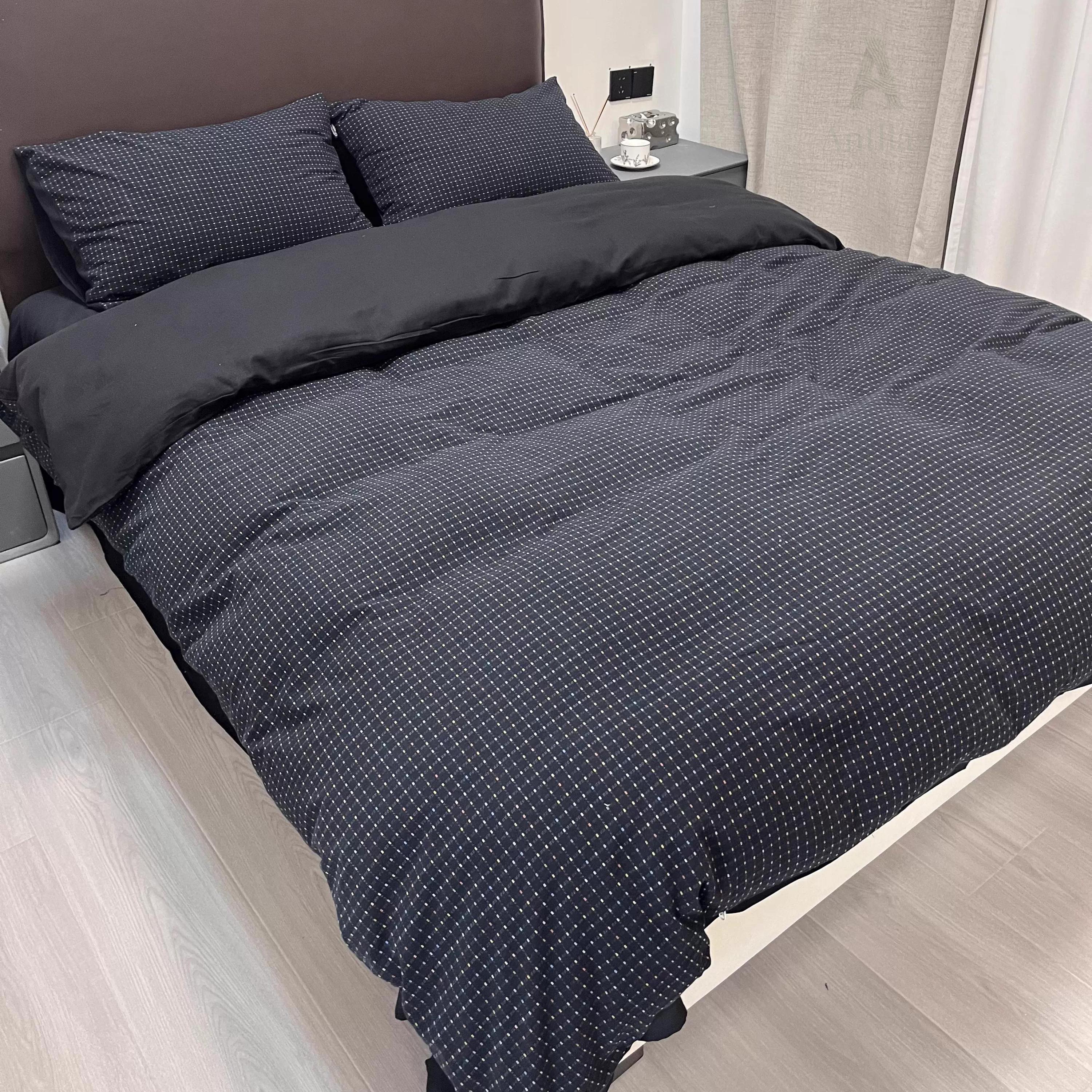 Black Jacquard Duvet Cover Set, Brushed Cotton Bedset King, Soft Winter Bedding, Bedsets