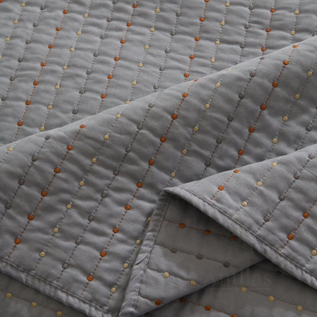 Cotton Quilted Bedspread, Boho Kantha Stitch, Queen King bedcover