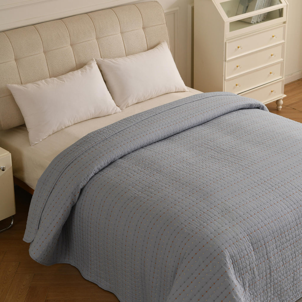 Cotton Quilted Bedspread, Boho Kantha Stitch, Queen King bedcover