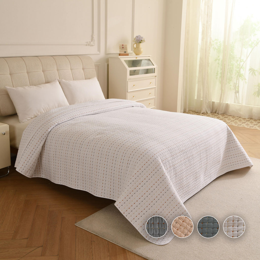 Cotton Quilted Bedspread, Boho Kantha Stitch, Queen King bedcover