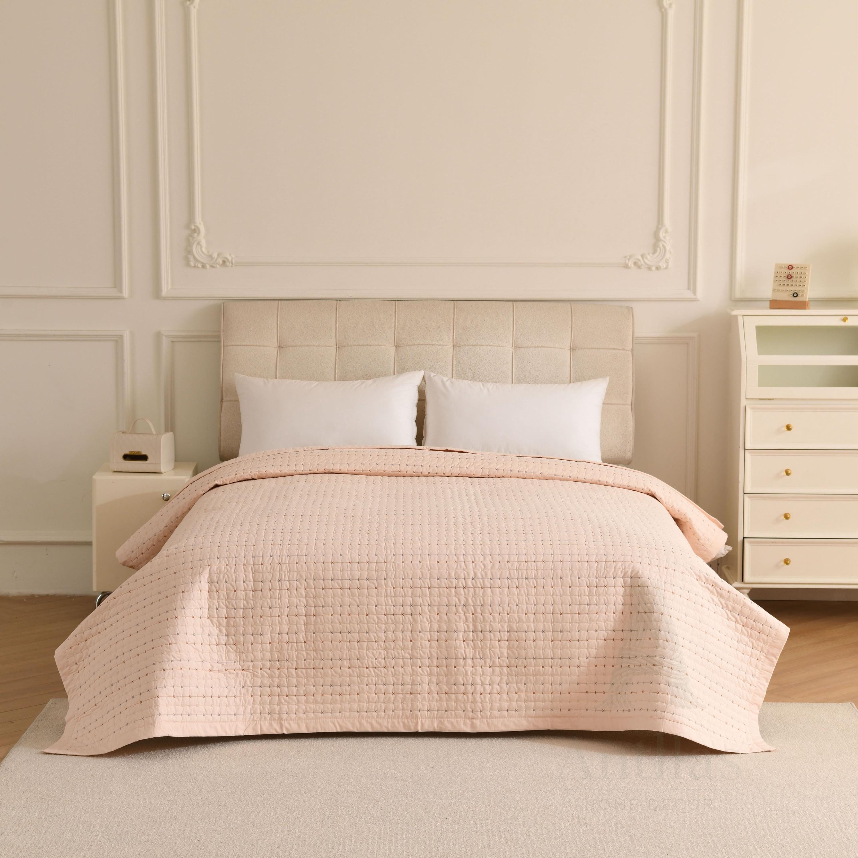 Cotton Quilted Bedspread, Boho Kantha Stitch, Queen King bedcover