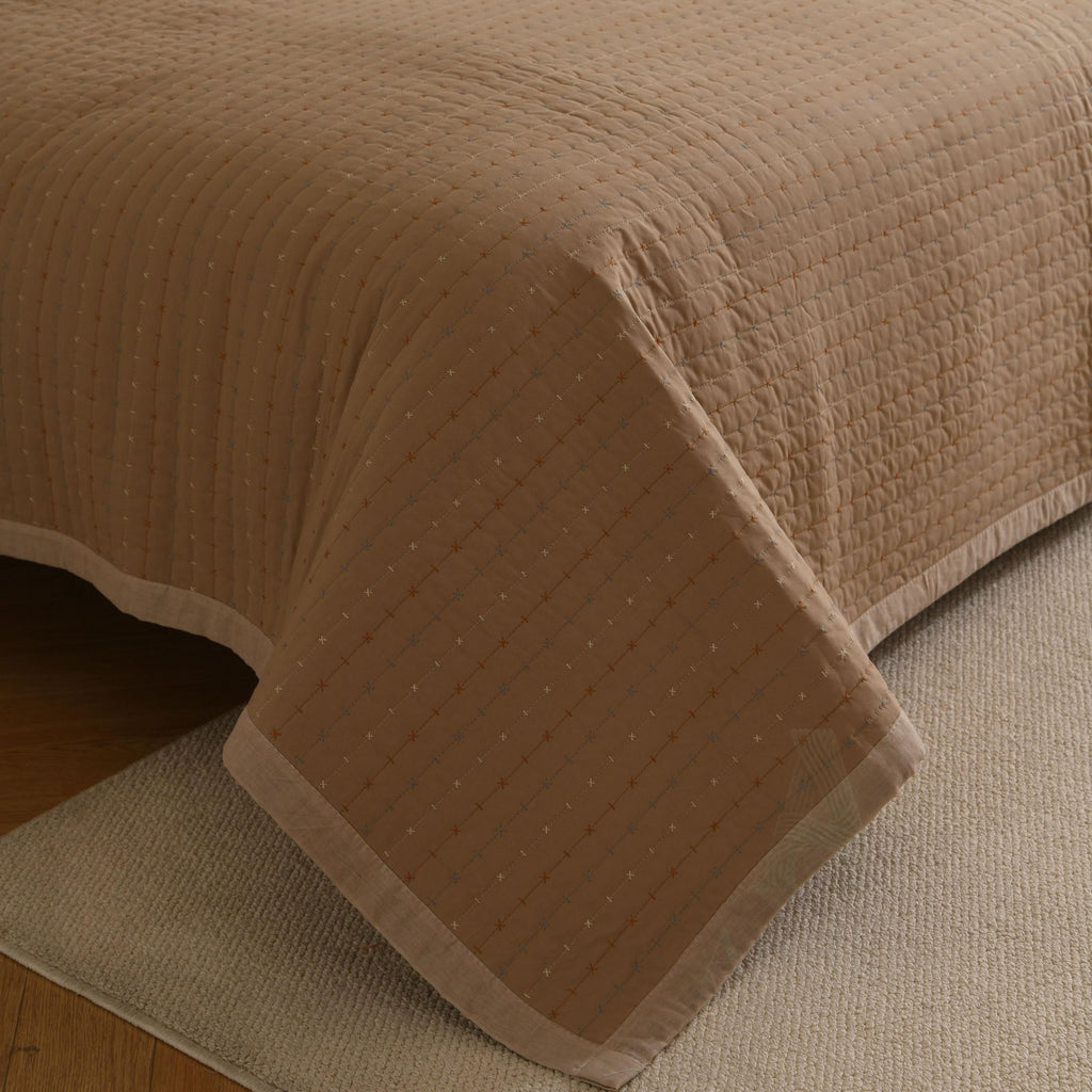 Boho Farmhouse Cotton Boho Kantha Quilted Bedspread, Pick Stitch Coverlet (230x250cm)