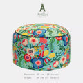 Retro Floral Pouf Cover, Boho Ottoman Slipcover, Unstuffed Footstool