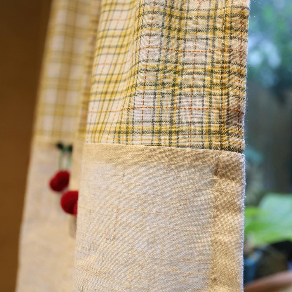Green Gingham Sink Skirt, Eyelet Lace Farmhouse Cabinet Curtain