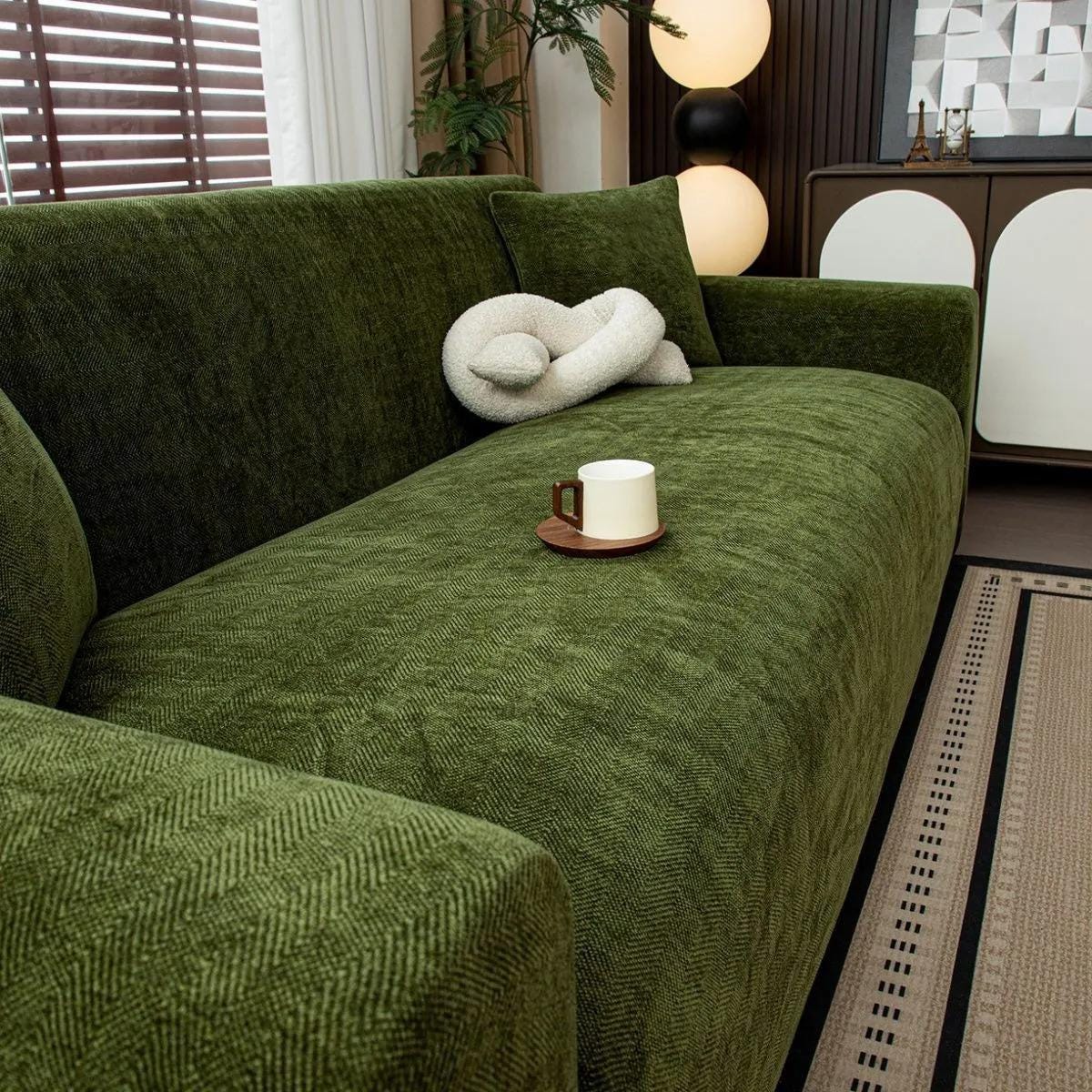 Stretch Chenille Sofa Cover, Full Cover Couch Slipcover, Pet Friendly Elastic Furniture Protector
