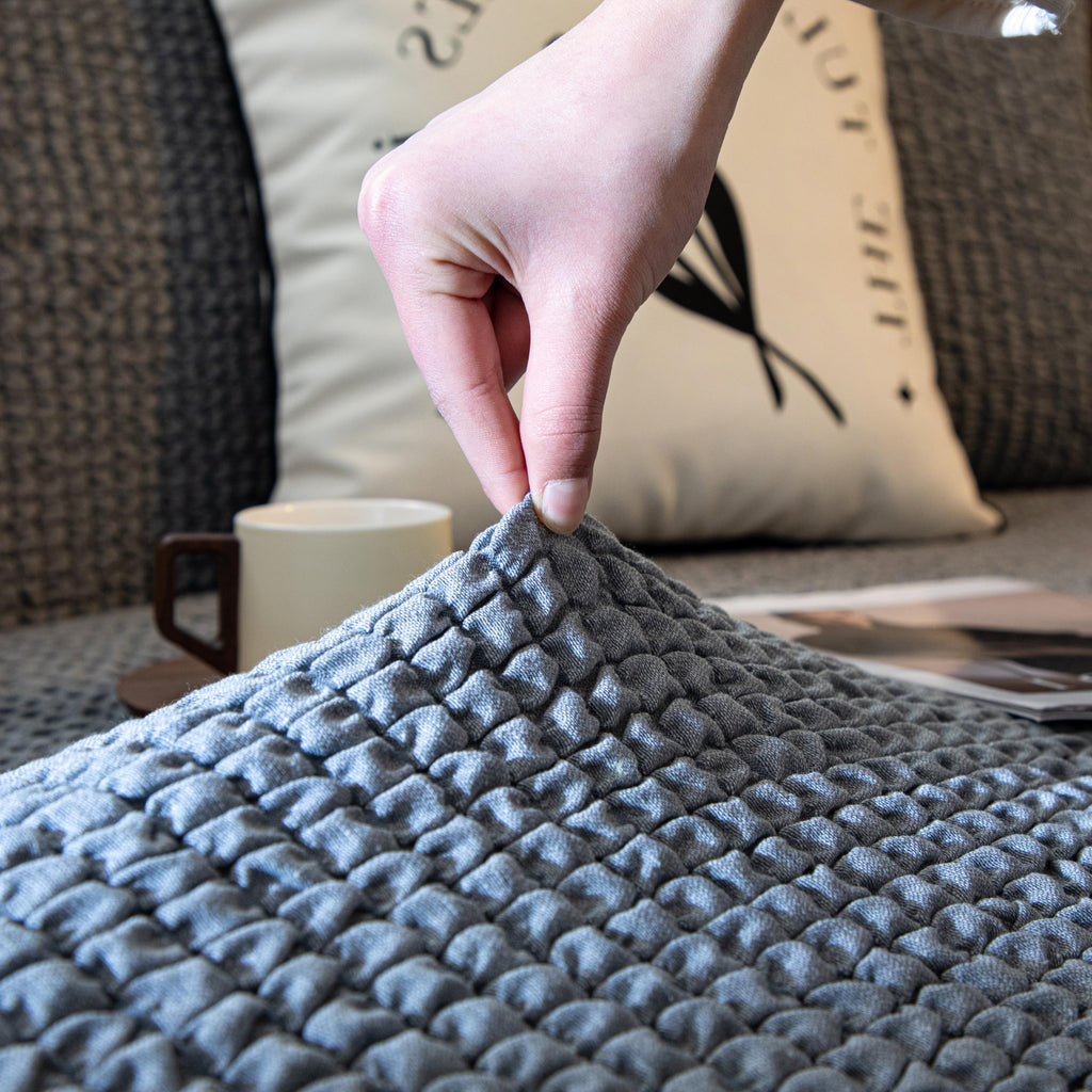 Bubble Textured Sofa Cover, Light Luxury Creamy Style Slipcover, Stretch L-Shape Couch Skin