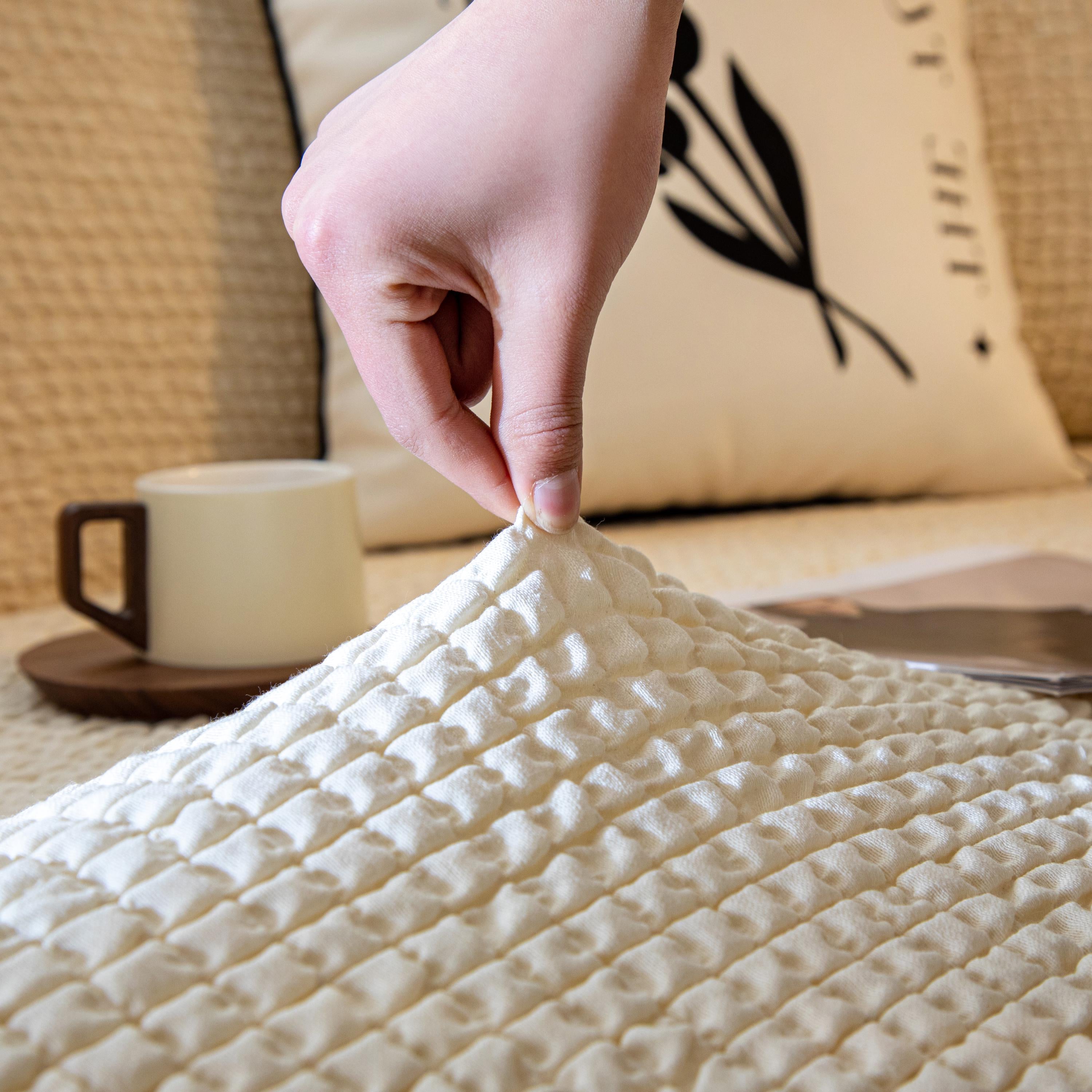 Bubble Textured Sofa Cover, Light Luxury Creamy Style Slipcover, Stretch L-Shape Couch Skin