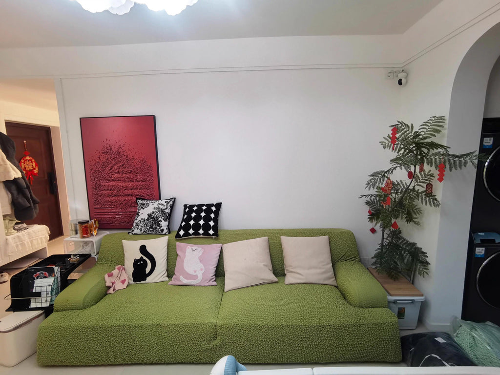Curved Sofa Cover, Bubble Texture Stretch Slipcover, Asymmetrical Couch Protector