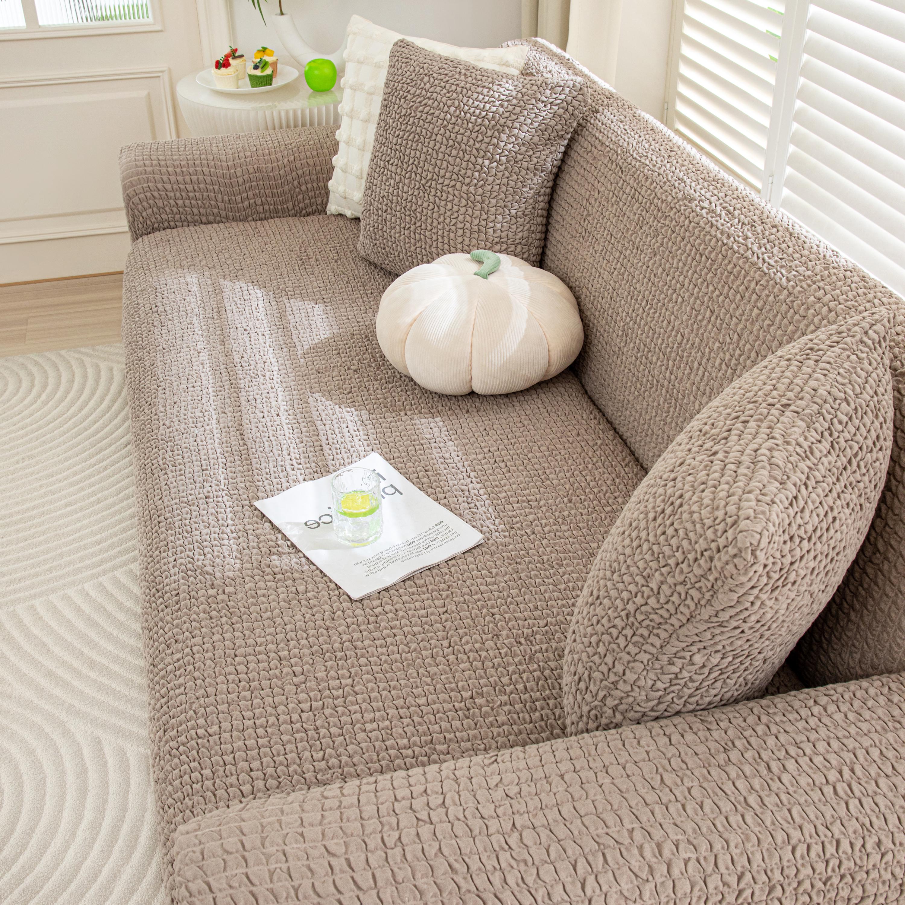 Curved Sofa Cover, Bubble Texture Stretch Slipcover, Asymmetrical Couch Protector