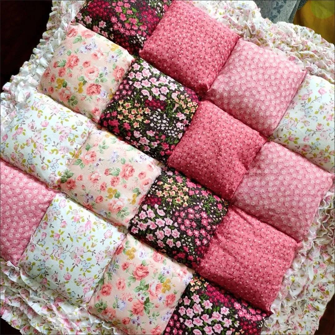 Handmade Patchwork Cotton Seat Cushion: Boho Floral Quilted Pad