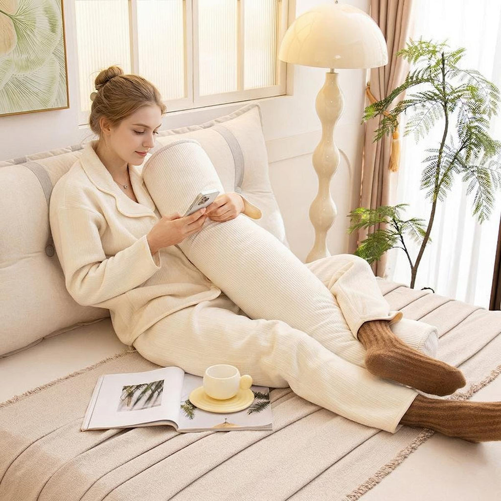 Ergonomic Corduroy Body Pillow, Maternity Side Sleeper Bolster, Leg Support Cushion (Washable Cover)