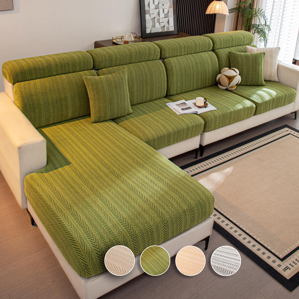 Herringbone Sofa Cushion Cover, L-Shaped Sectional Slipcover, Modern Textured Furniture Protector