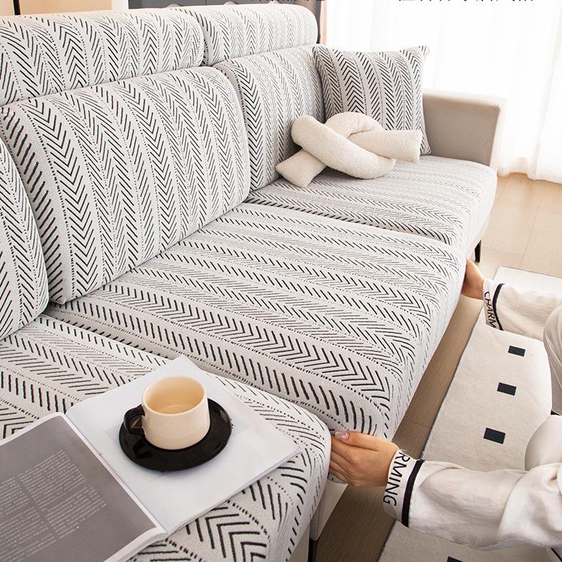 Herringbone Sofa Cushion Cover, L-Shaped Sectional Slipcover, Modern Textured Furniture Protector