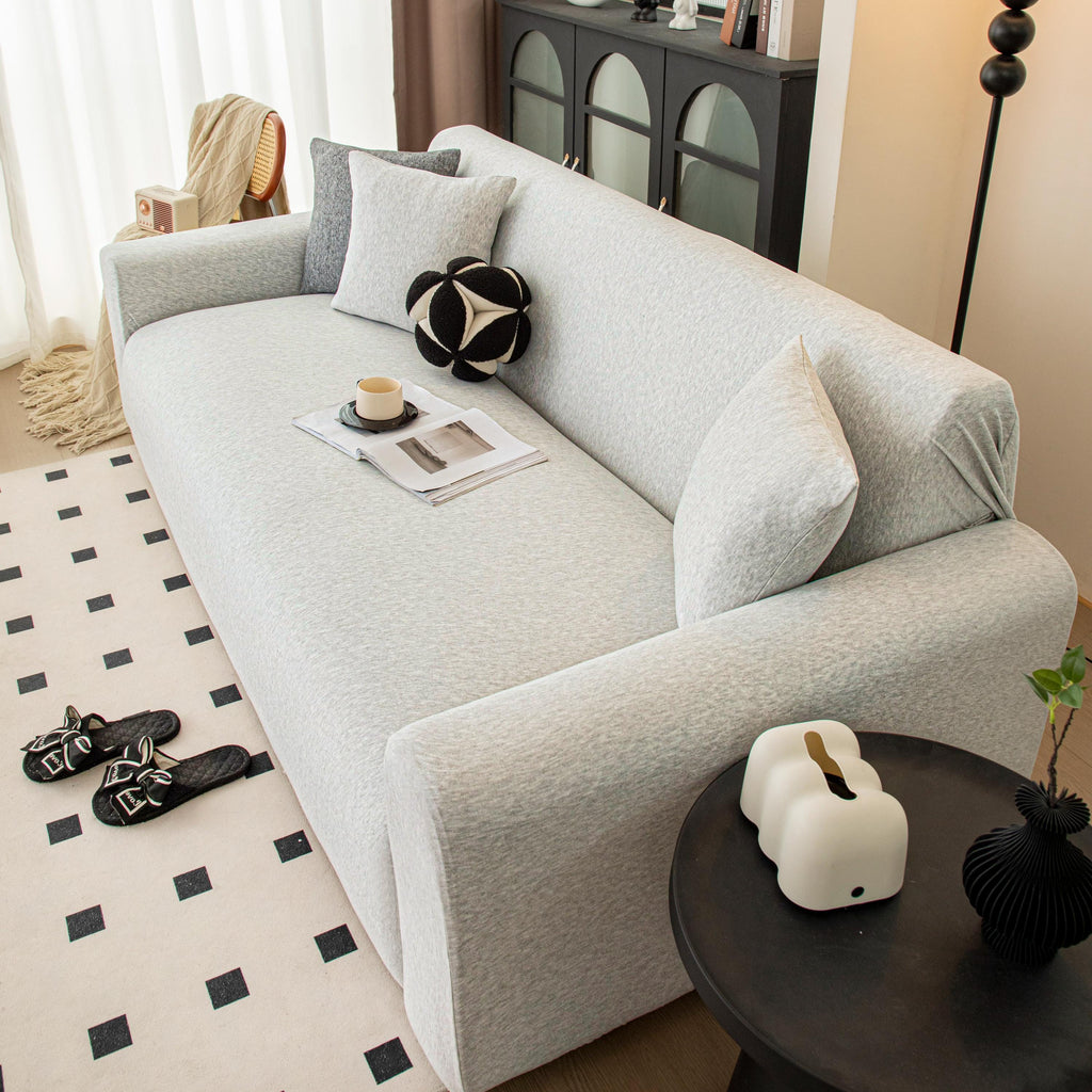 Knitted Cotton Sofa Cover, Ultra Stretch L-Shape Jersey Slipcover, Furniture Protector