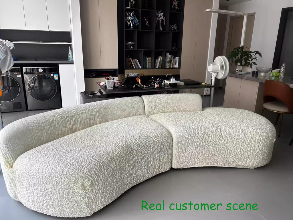 Bubble Textured Sofa Cover, Light Luxury Creamy Style Slipcover, Stretch L-Shape Couch Skin