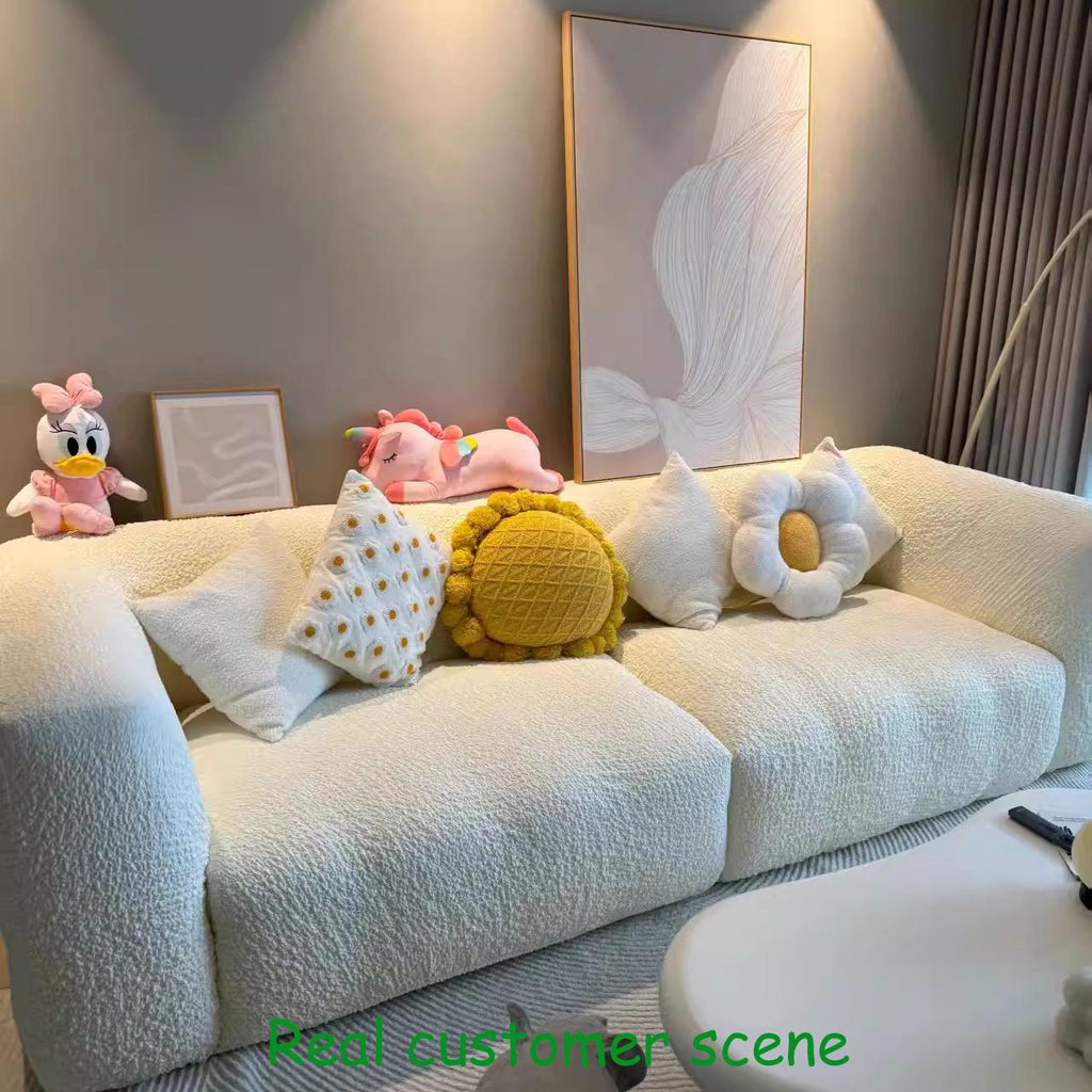 Bubble Textured Sofa Cover, Light Luxury Creamy Style Slipcover, Stretch L-Shape Couch Skin