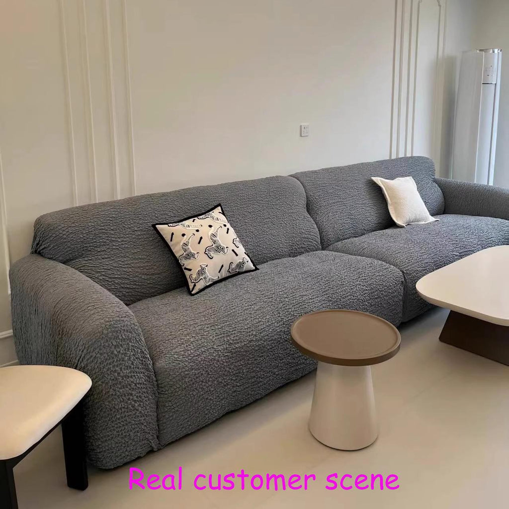 Bubble Textured Sofa Cover, Light Luxury Creamy Style Slipcover, Stretch L-Shape Couch Skin