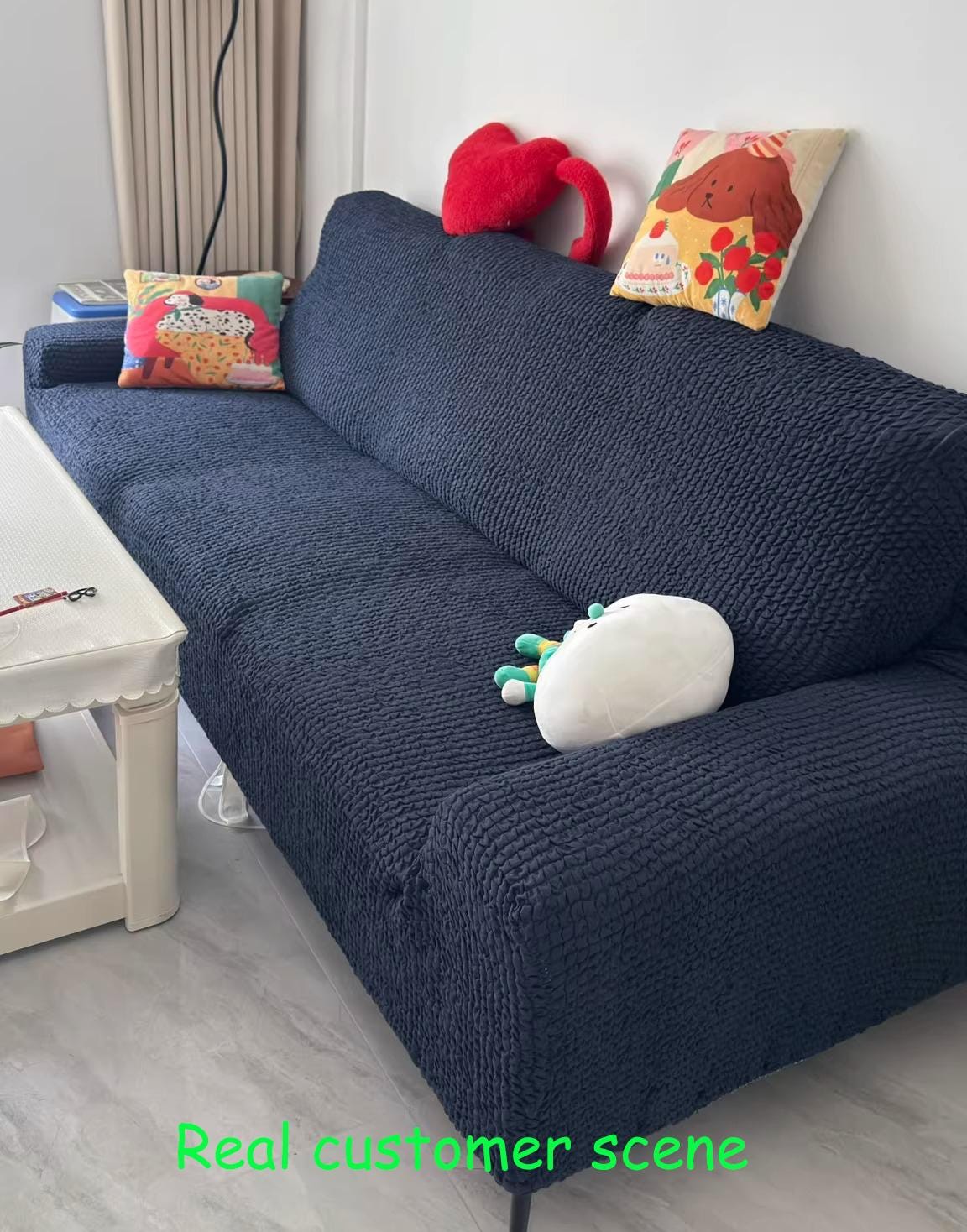 Bubble Textured Sofa Cover, Light Luxury Creamy Style Slipcover, Stretch L-Shape Couch Skin