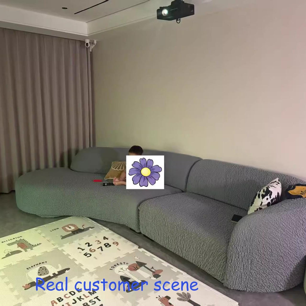 Curved Sofa Cover, Bubble Texture Stretch Slipcover, Asymmetrical Couch Protector