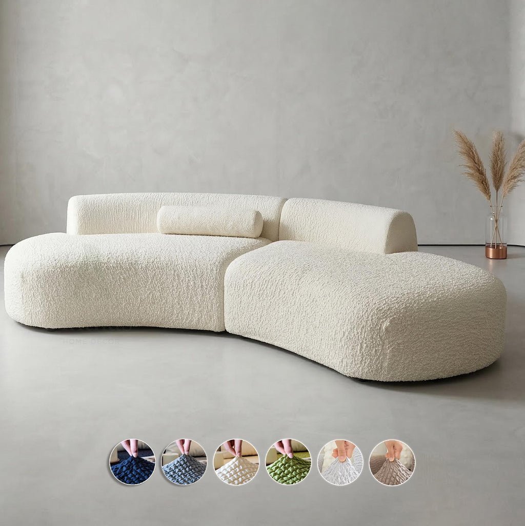 Curved Sofa Cover, Bubble Texture Stretch Slipcover, Asymmetrical Couch Protector