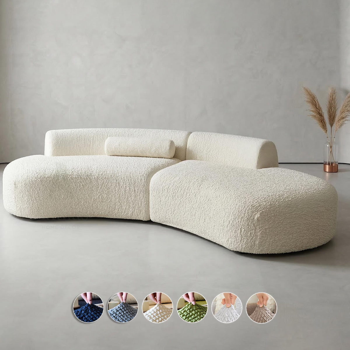 Curved Sofa Cover, Bubble Texture Stretch Slipcover, Asymmetrical Couch Protector