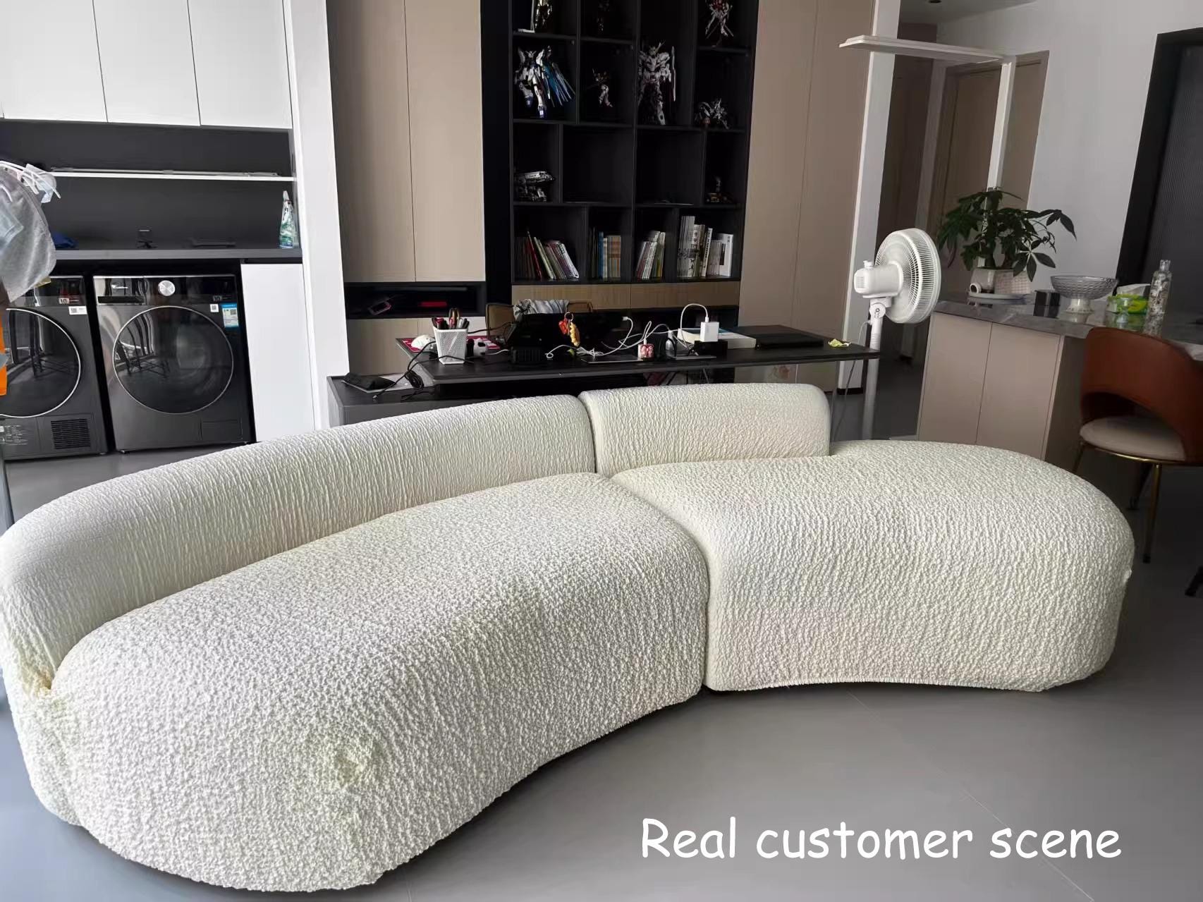 Curved Sofa Cover, Bubble Texture Stretch Slipcover, Asymmetrical Couch Protector