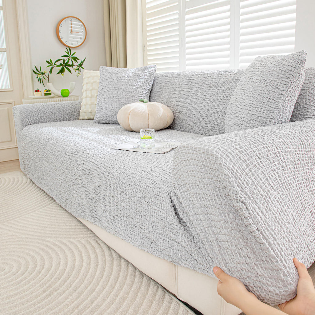 Curved Sofa Cover, Bubble Texture Stretch Slipcover, Asymmetrical Couch Protector