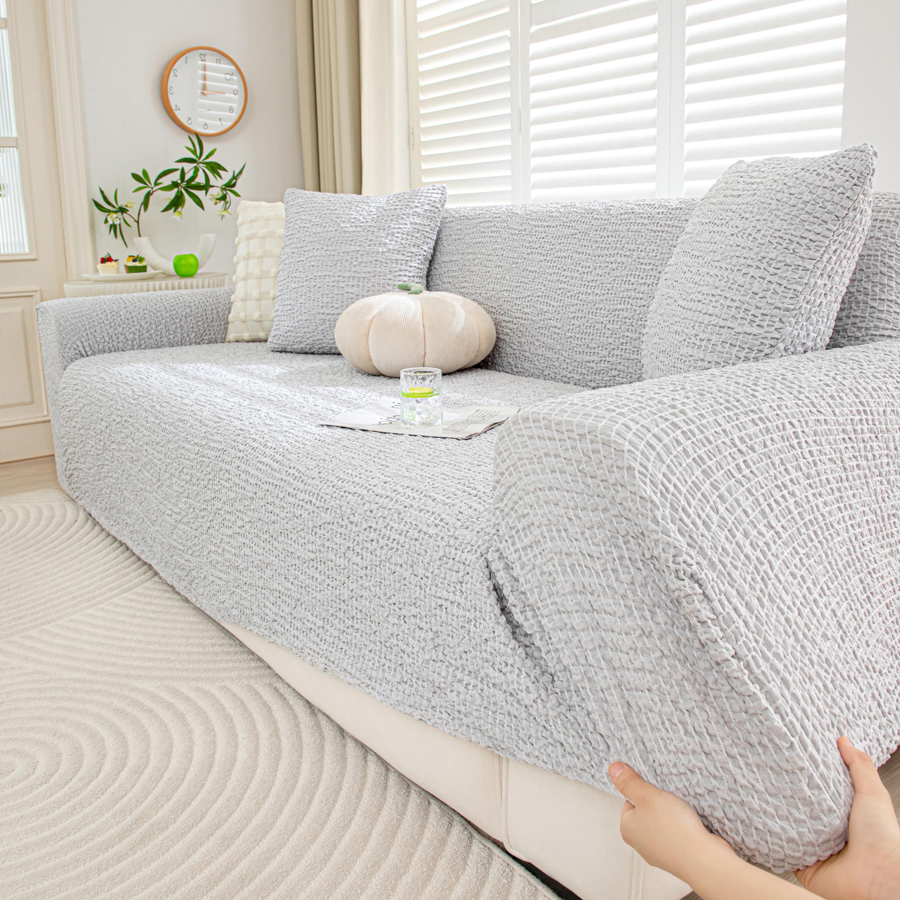 Curved Sofa Cover, Bubble Texture Stretch Slipcover, Asymmetrical Couch Protector