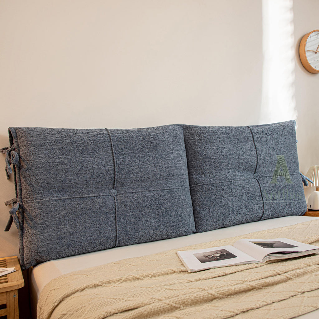Textured Linen Headboard Cushion, Upholstered Bed Backrest, Tufted Reading Pillow