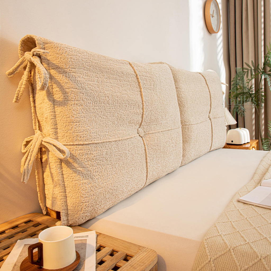 Textured Linen Headboard Cushion, Upholstered Bed Backrest, Tufted Reading Pillow