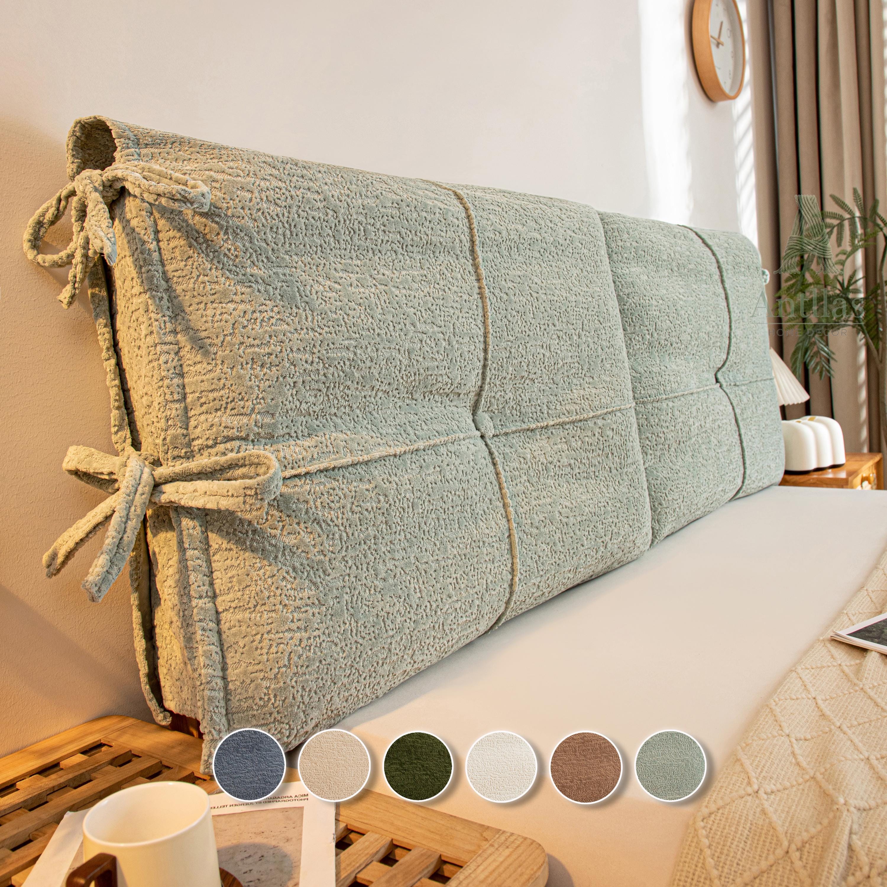Textured Linen Headboard Cushion, Upholstered Bed Backrest, Tufted Reading Pillow