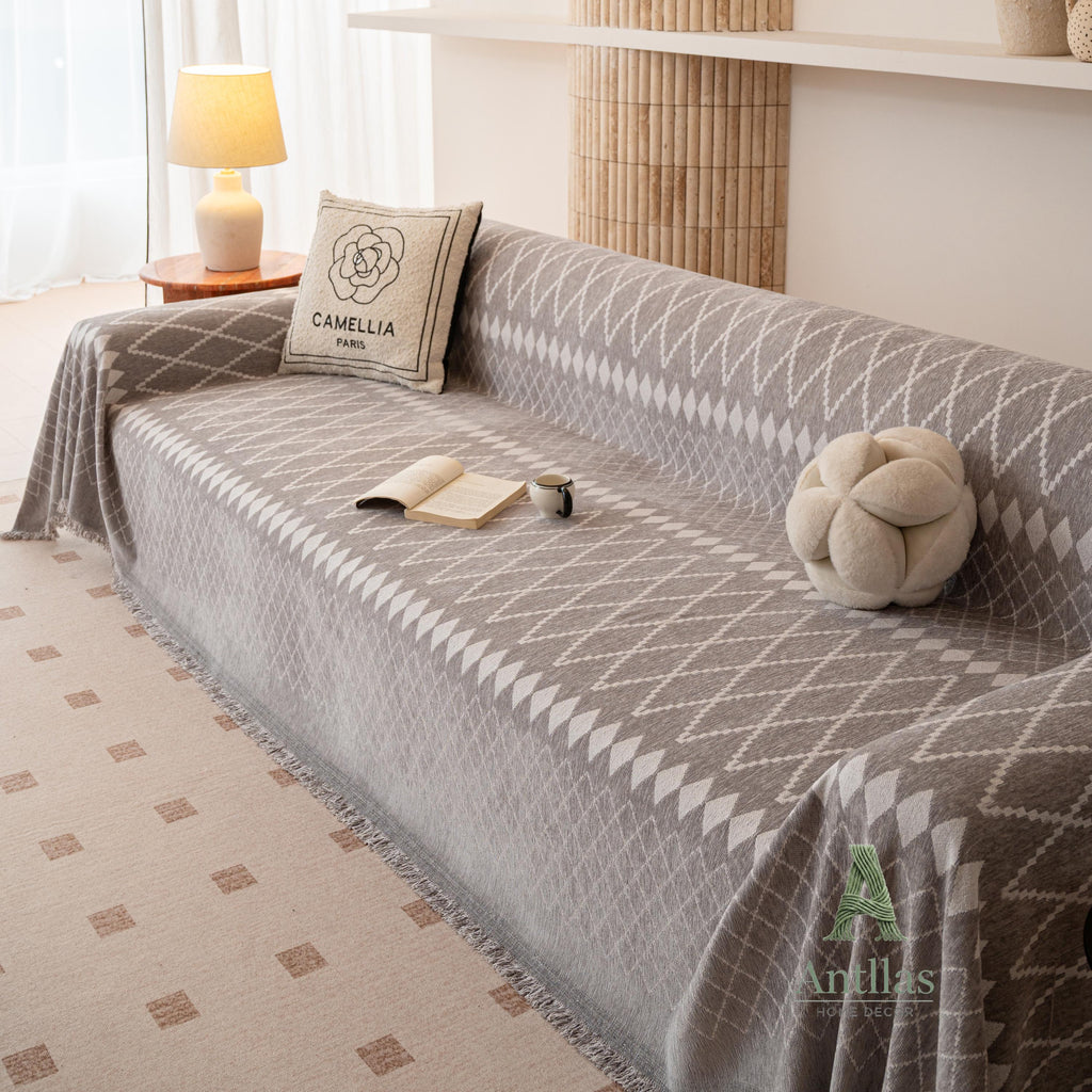 Geometric Argyle Chenille Throw, Diamond Pattern Couch Cover, Room Makeover