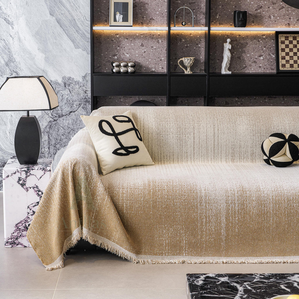 Gradient Chenille Sofa Throw, Heavyweight Couch Cover, Ombre Tassel Furniture Protector
