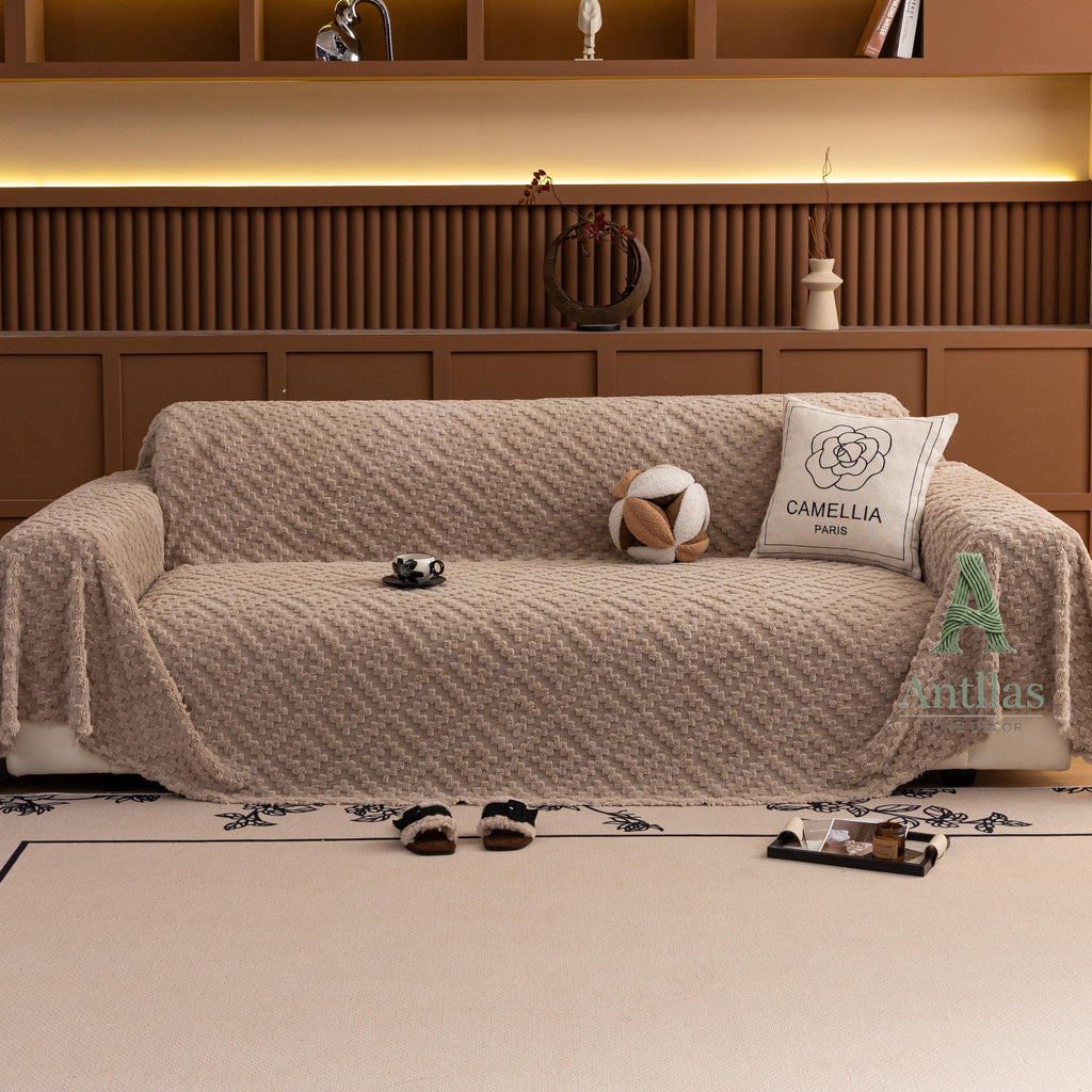 Plush Fleece Sofa Throw, Heavyweight Teddy Blanket, Zero Shedding Couch Cover