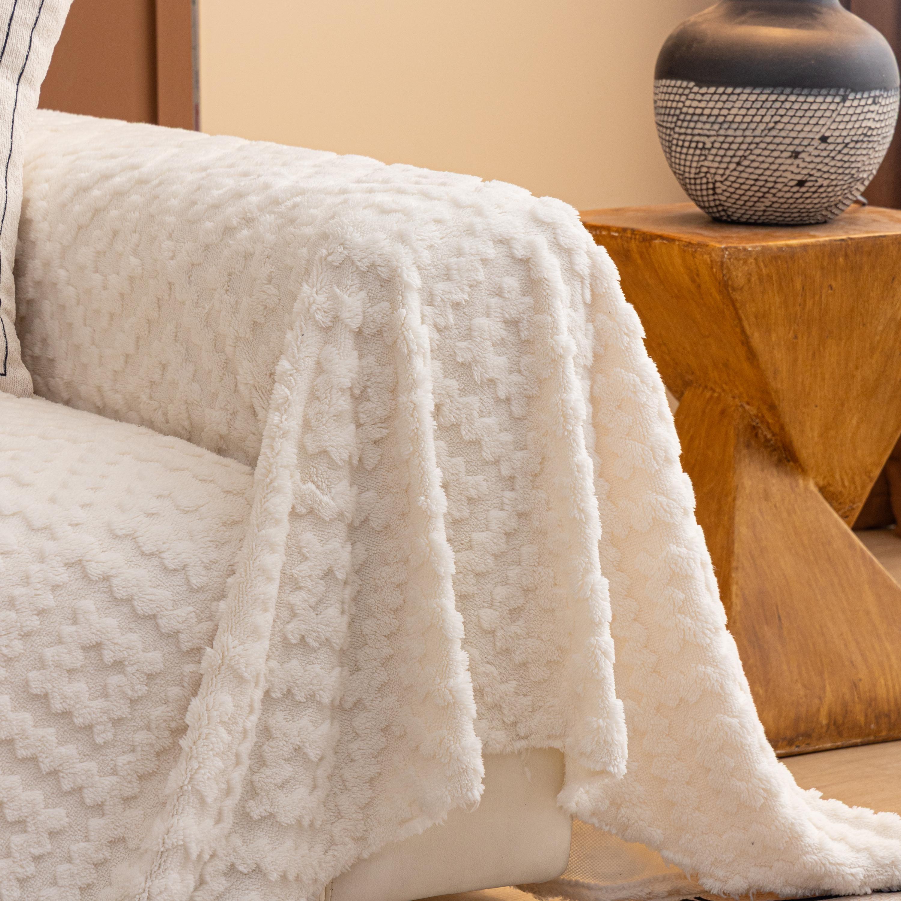 Plush Fleece Sofa Throw, Heavyweight Teddy Blanket, Zero Shedding Couch Cover